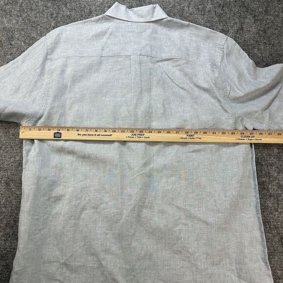 Saks Fifth Avenue Shirt Mens XL Blue Linen Button Up Short Sleeve EUC - Picture 6 of 9